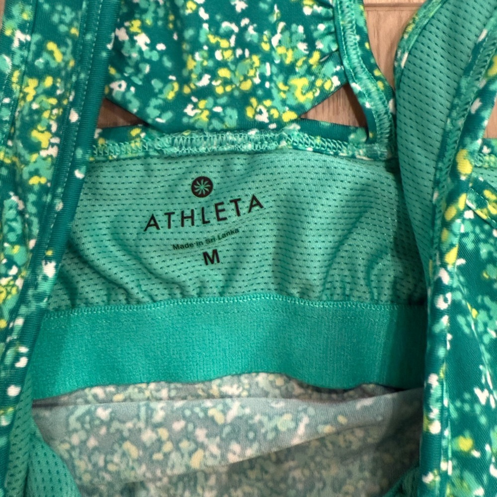 ATHLETA - Women's Green & Yellow Patterned Racerback Tank Built in Bra - Size M - Picture 2 of 5